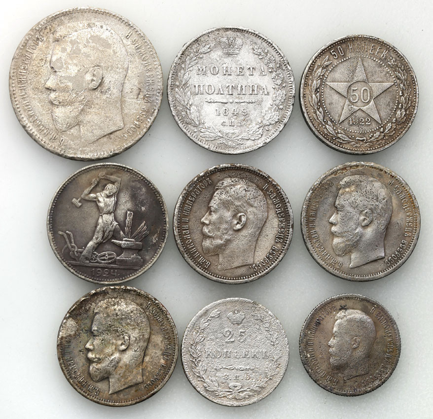 Rosja. 20 kopiejek do rubla 1827-1924 - zestaw 9 monet